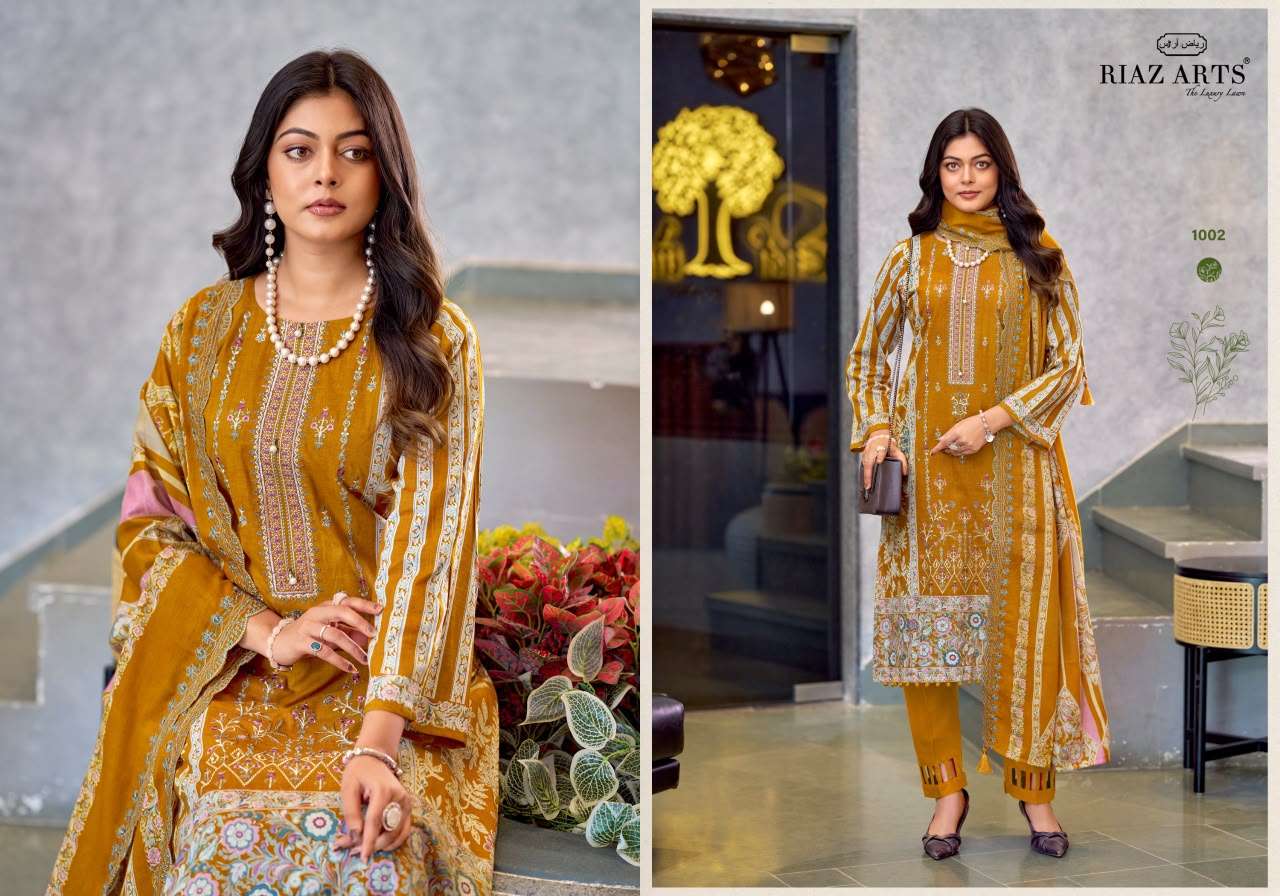 RIAZ ARTS ZEENAT TOP & DUP WORK LAWN COTTON SALWAR KAMEEZ CATALOGUE RESELLER GUJARAT 